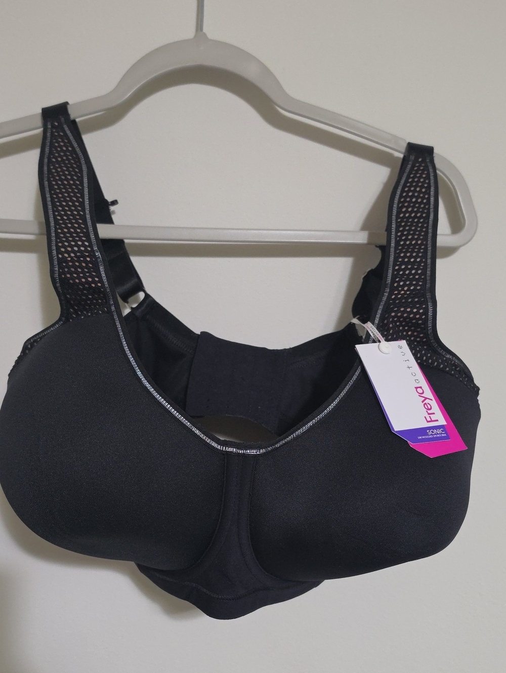 NWT Freya Black High-Impact Sports Bra with Mesh Straps